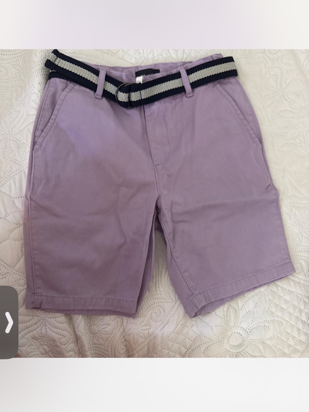 Place Men's Lilac Cotton Chino Shorts with Navy Striped Belt